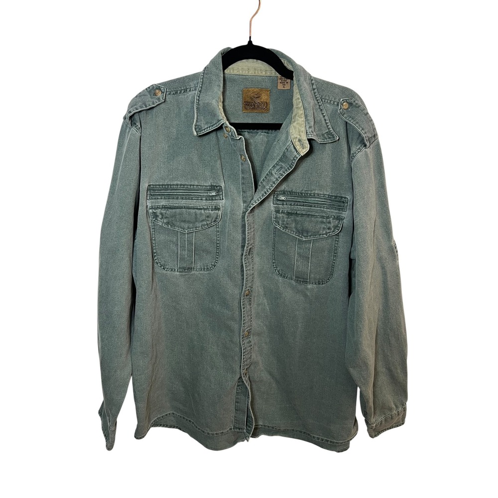 RedHead Rugged 100% Cotton Shirt Green Distressed Gorpcore Utility Workwear XL
